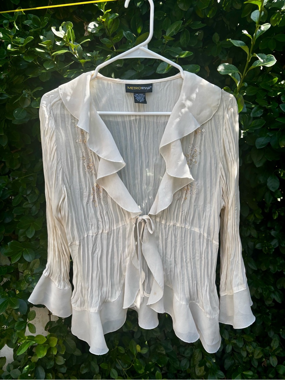 Y2K Cream Ruffle Wrap Blouse